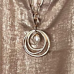 Soft Surroundings Gold-Tone Long Chain Necklace With Drop Pearl & Gold Pendant.